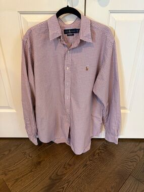 Ralph Lauren Red, Blue and White Micro-Check Button-Up Dress Shirt